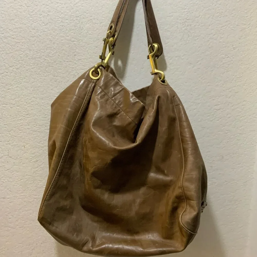 TOSCA BLU Leather Large Hobo Shoulder Bag gold brass hardware